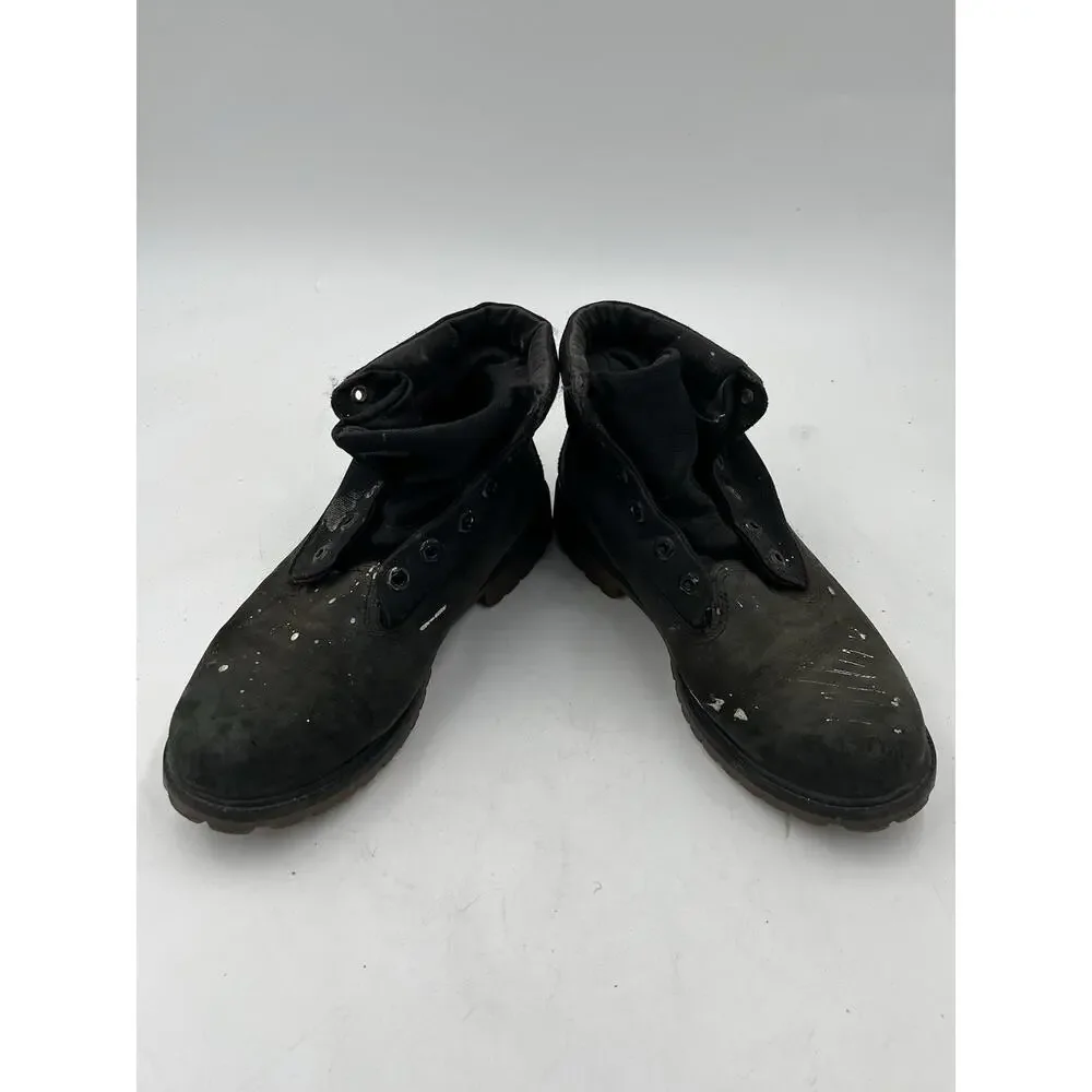 Timberland Mens Black Roll Top Leather Boots Size 8 Lace Up Work Boots